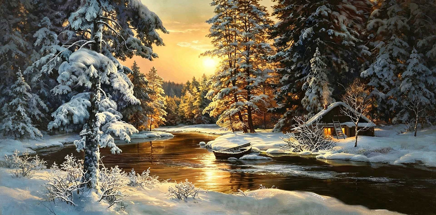 Frosted Forest River Sunset