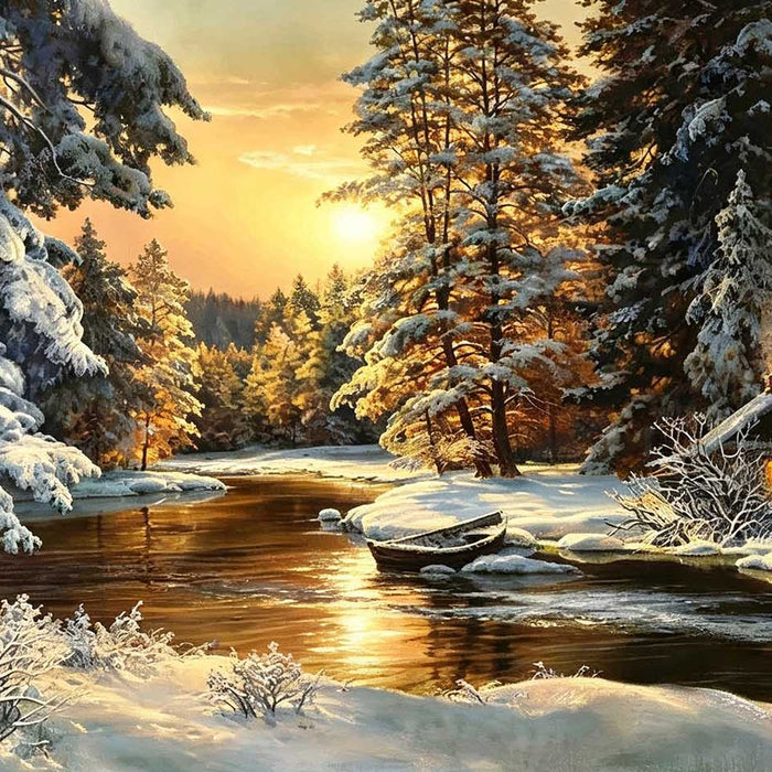 Frosted Forest River Sunset