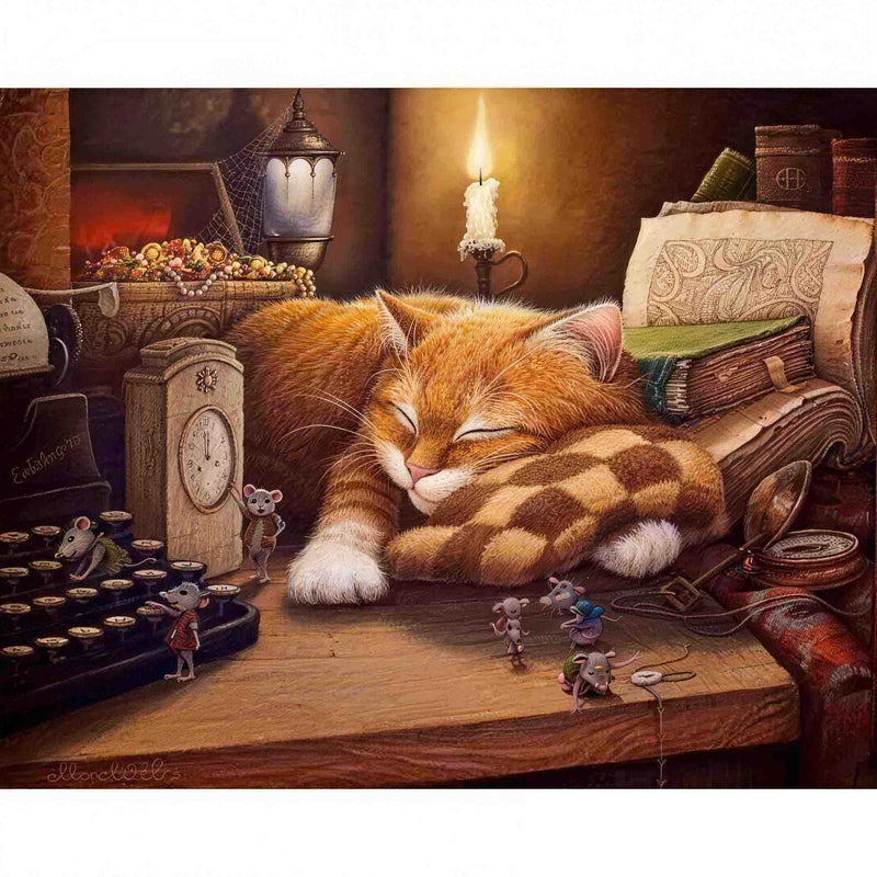 Ginger Cat & Mice Art