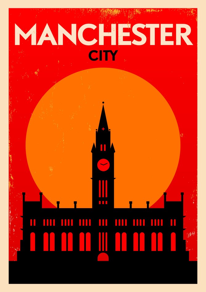 Manchester City Skyline at Sunset – Diamond Painting - Craftonie