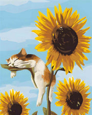 Sunflower Napping Cat