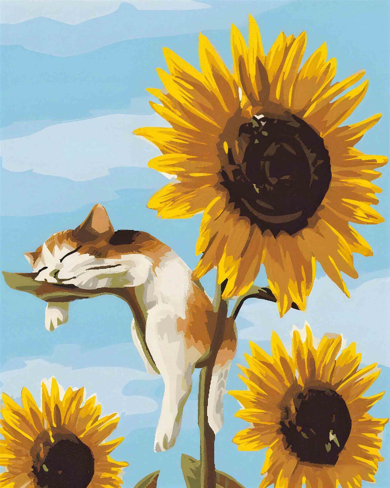Sunflower Napping Cat