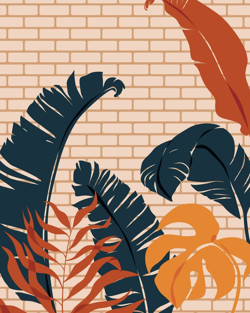 Tropical Leaves on Brick – Paint by Numbers Craftonie